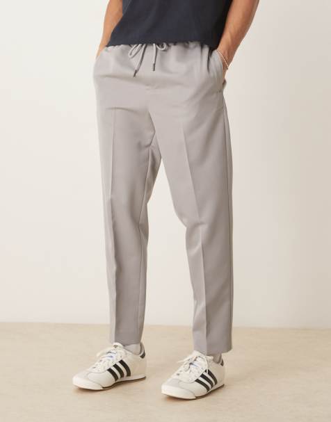 ASOS DESIGN pull on smart tapered fit trousers in grey - view 1