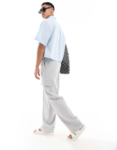 ASOS DESIGN pull on smart wide leg cargo pants in gray - view 1