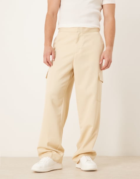 ASOS DESIGN pull on smart wide leg cargo pants with front pleat in butter yellow - view 1