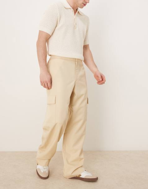 ASOS DESIGN pull-on smart wide leg cargo pants with front pleat in buttermilk - view 1