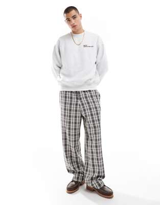 Asos Design Pull-on Smart Wide Leg Check Pants In Black