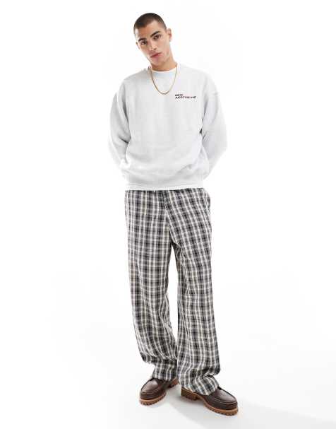 ASOS DESIGN pull on smart wide leg check trousers in black - view 1