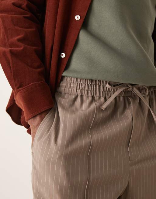 ASOS DESIGN pull on smart wide leg pants in brown pinstripe