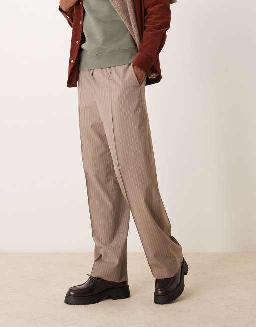 ASOS DESIGN pull on smart wide leg pants in brown pinstripe