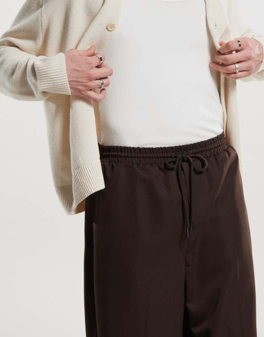 ASOS DESIGN pull on smart wide leg trousers in brown