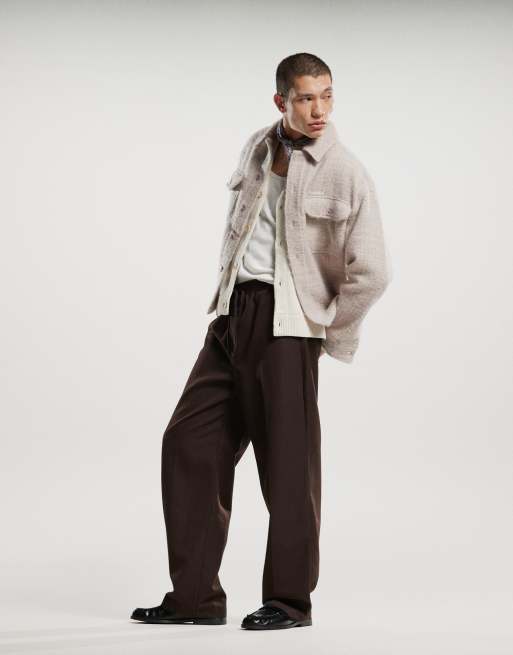 ASOS DESIGN pull on smart wide leg trousers in brown