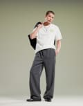 [ASOS DESIGN] ASOS DESIGN pull on smart wide leg pants in charcoal-Grey W36 L32 CHARCOAL