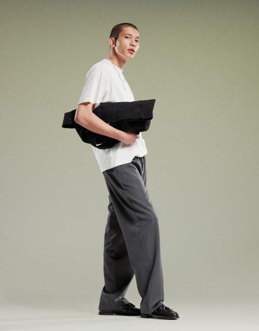 ASOS DESIGN pull on smart wide leg trousers in charcoal