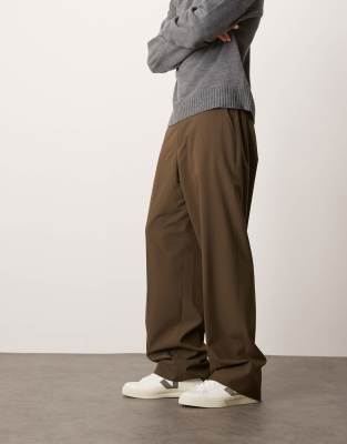 Asos Design Pull-on Smart Wide Leg Pants In Brown