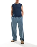 [ASOS DESIGN] ASOS DESIGN pull on smart wide leg pants in dusty blue texture XS BLUE
