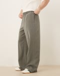 [ASOS DESIGN] ASOS DESIGN pull on smart wide leg pants in grey pinstripe L GREY