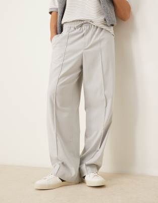 Asos Design Pull-on Smart Wide Leg Pants In Light Gray Pinstripe