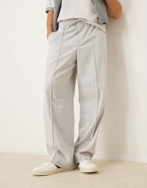 ASOS DESIGN pull on smart wide leg pants in light grey pinstripe
