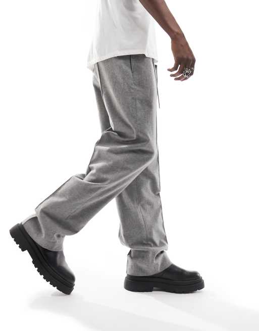 ASOS DESIGN pull on smart wide leg pants in wool mix light grey