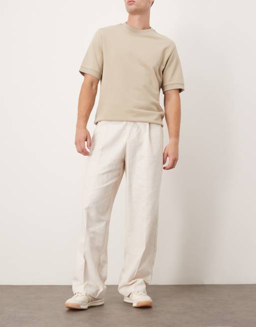 ASOS DESIGN pull-on smart wide leg pants with front pleat in beige texture with elasticated waist , 2 of 5