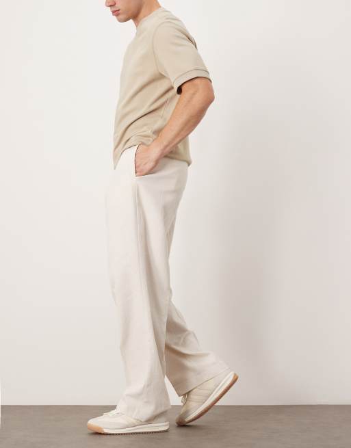 ASOS DESIGN pull-on smart wide leg pants with front pleat in beige texture with elasticated waist , 3 of 5