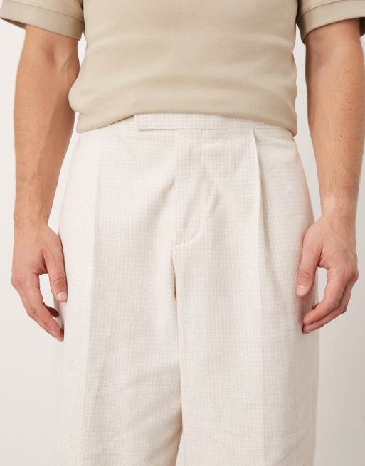 ASOS DESIGN pull-on smart wide leg pants with front pleat in beige texture with elasticated waist , 4 of 5