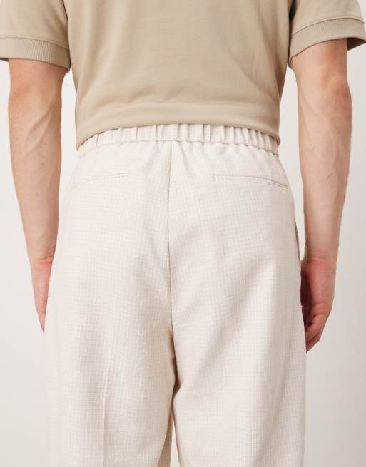 ASOS DESIGN pull-on smart wide leg pants with front pleat in beige texture with elasticated waist , 5 of 5