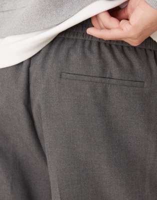 Asos Design Pull On Smart Wide Leg Pants With Front Pleat In Gray