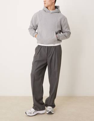 pull on smart wide leg pants with front pleats in gray