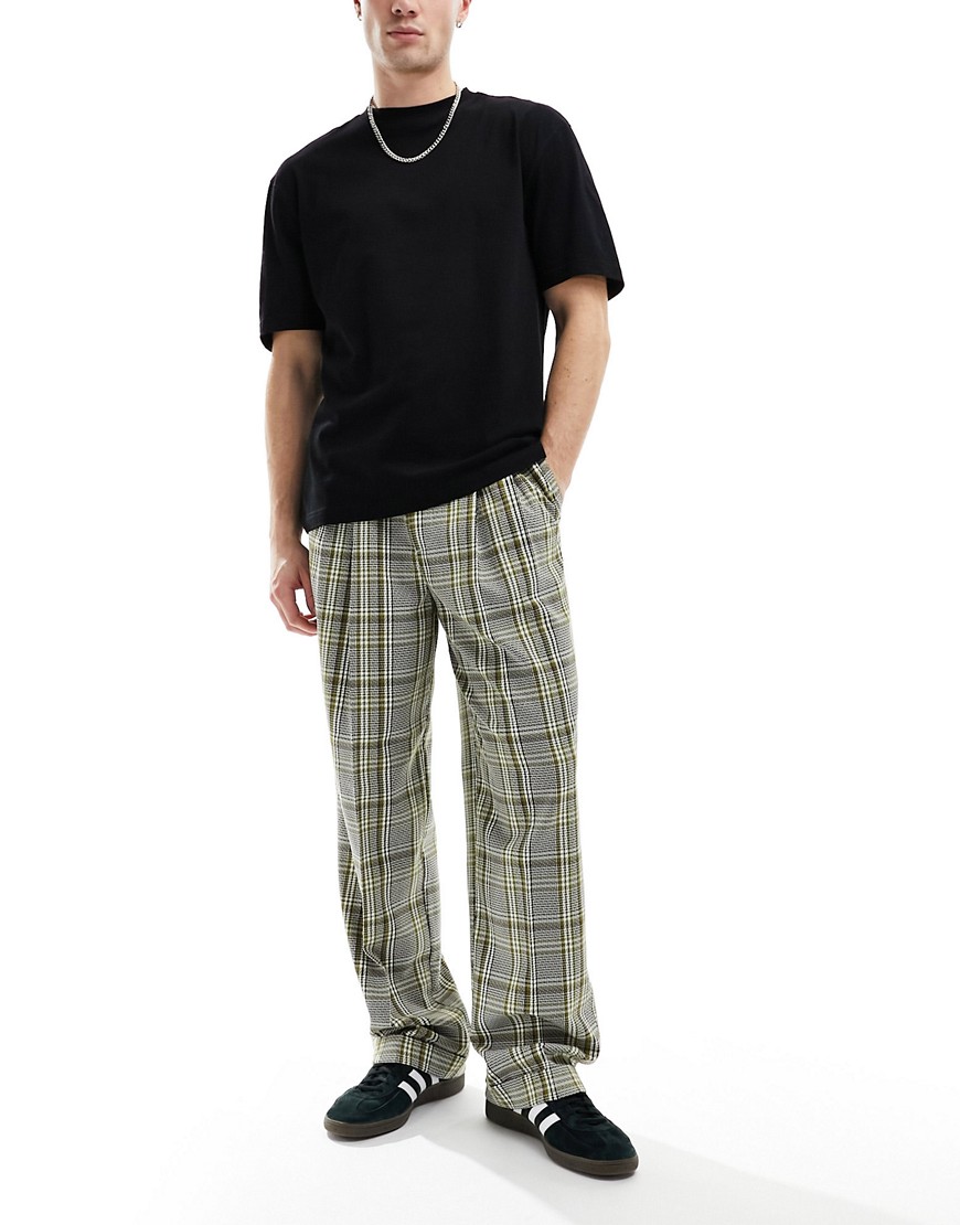 ASOS DESIGN pull on smart wide leg trousers in black check pattern