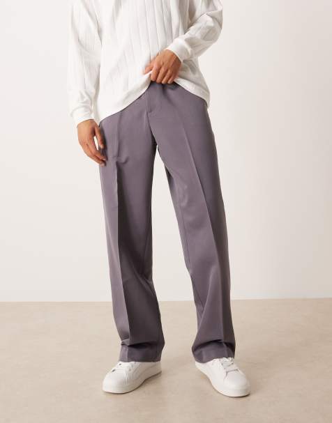 ASOS DESIGN pull on smart wide leg trousers in grey purple