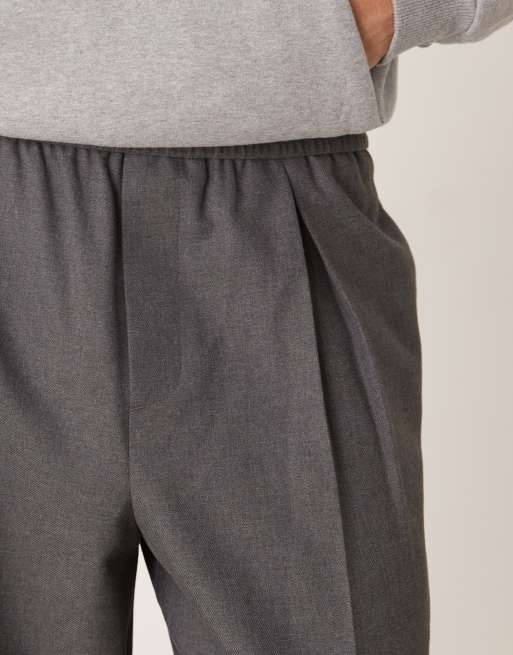 ASOS DESIGN pull on smart wide leg trousers with front pleat in grey, 4 of 5