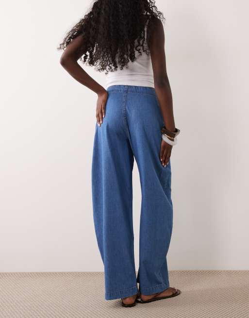 ASOS DESIGN pull on soft denim horsehoe trouser in midwash blue, 5 of 5