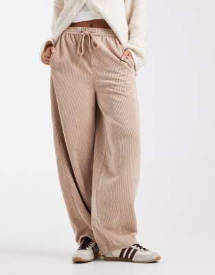 Asos Design Pull On Straight Leg Cord Pants In Brown