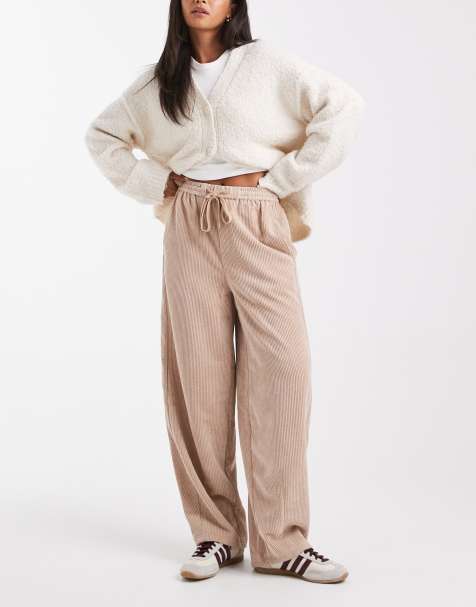 ASOS DESIGN pull on straight leg cord trousers in taupe - view 1