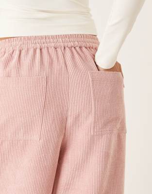 Asos Design Pull On Straight Leg Corduroy Pants In Pink