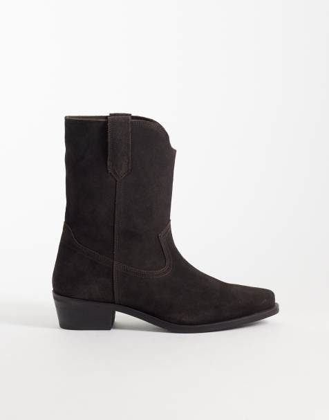 ASOS DESIGN pull on-støvler med cubansk hæl i brun ruskind - view 1
