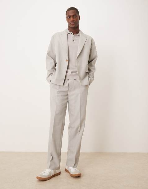 ASOS DESIGN pull on suit pants with linen in grey texture - view 1