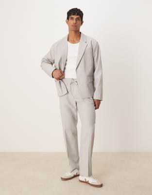 ASOS DESIGN pull on suit trousers with linen in grey texture