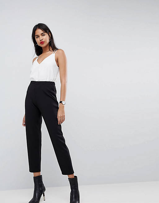 ASOS DESIGN pull on tapered black trousers in jersey crepe