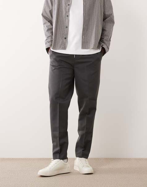 ASOS DESIGN pull on tapered dress pants in charcoal - view 1