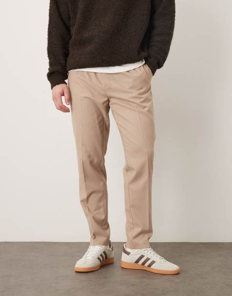 ASOS DESIGN pull on tapered flannel dress pants in neutral - view 1