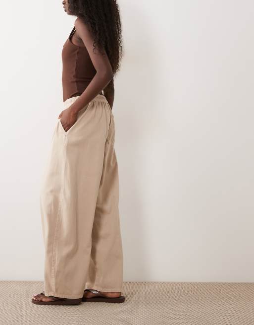 ASOS DESIGN pull on tie waist barrel trouser in washed neutral, 2 of 5