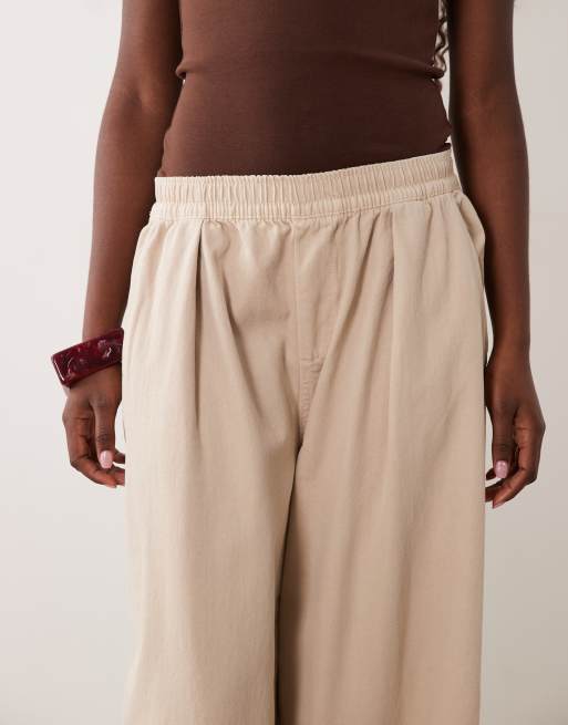 ASOS DESIGN pull on tie waist barrel trouser in washed neutral, 3 of 5