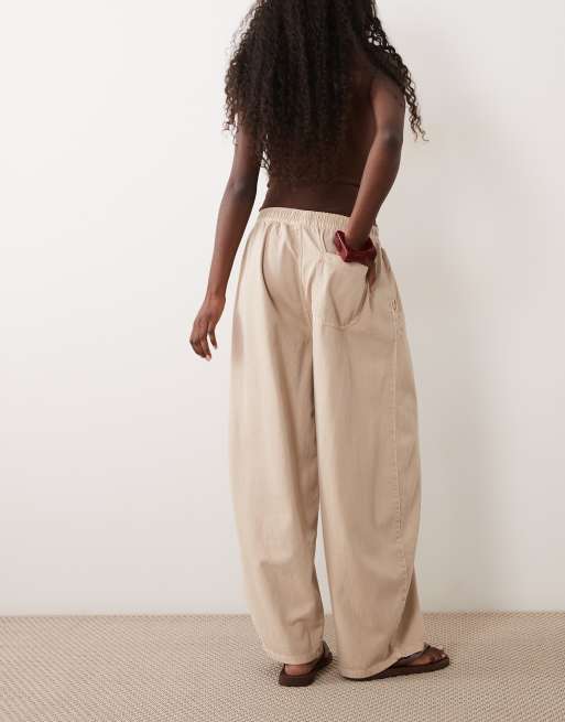 ASOS DESIGN pull on tie waist barrel trouser in washed neutral, 5 of 5