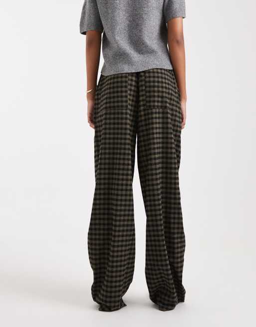 ASOS DESIGN pull on tie waist barrel trousers co-ord in black & khaki check, 2 of 4