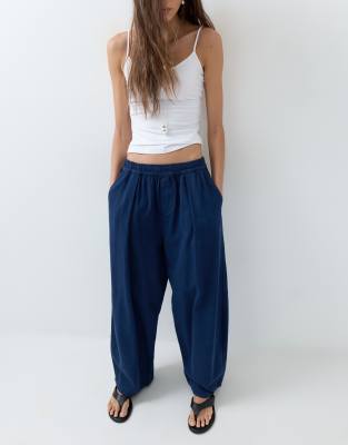Asos Design Pull On Tie Waist Trouser In Blue