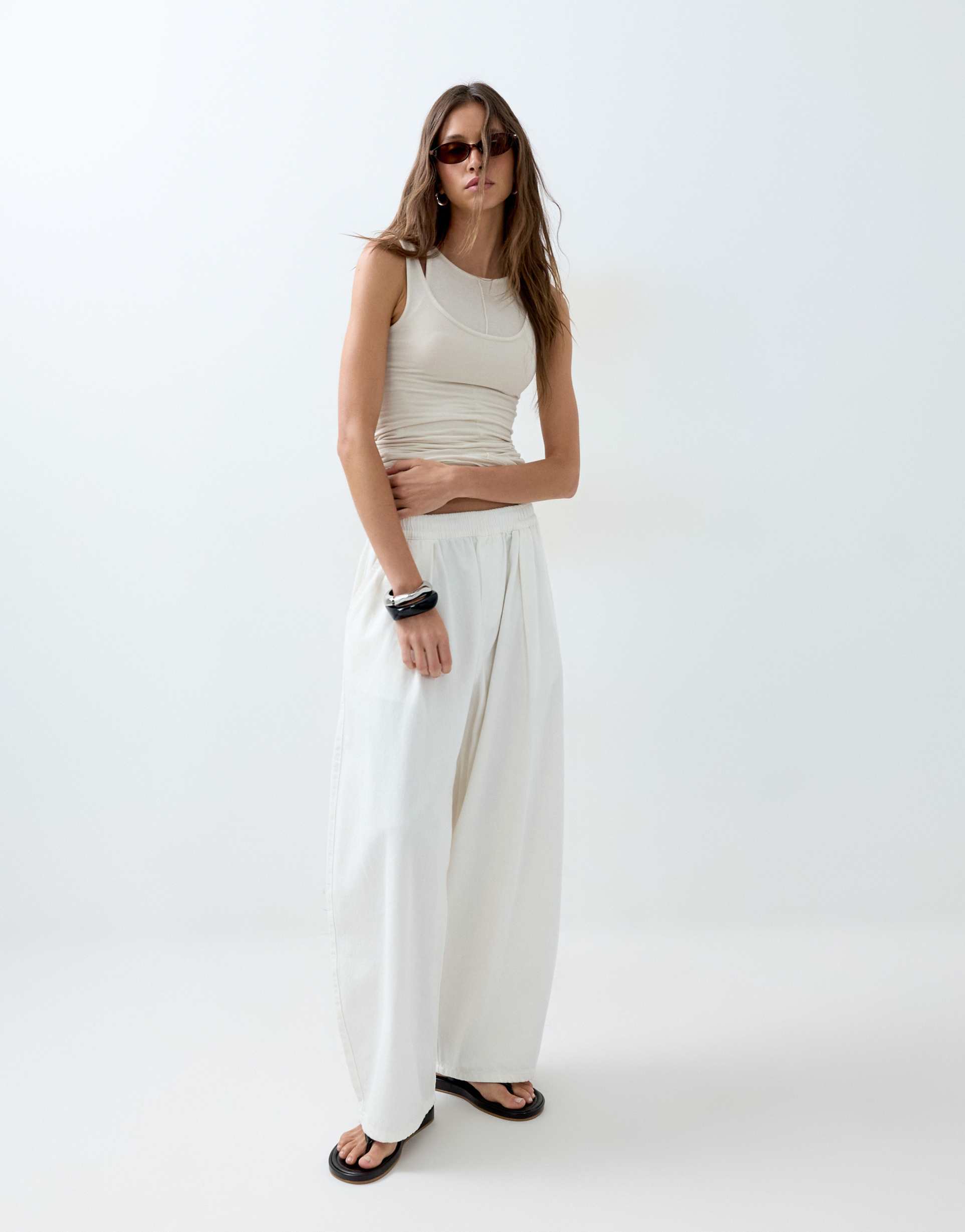 asos design pull on tie waist pants in white