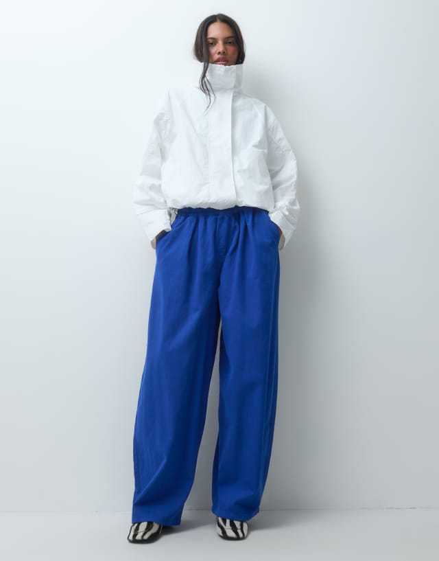 ASOS DESIGN pull on tie waist trouser in cobalt