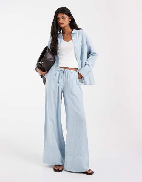 ASOS DESIGN pull on trouser co-ord in blue stripe - view 1