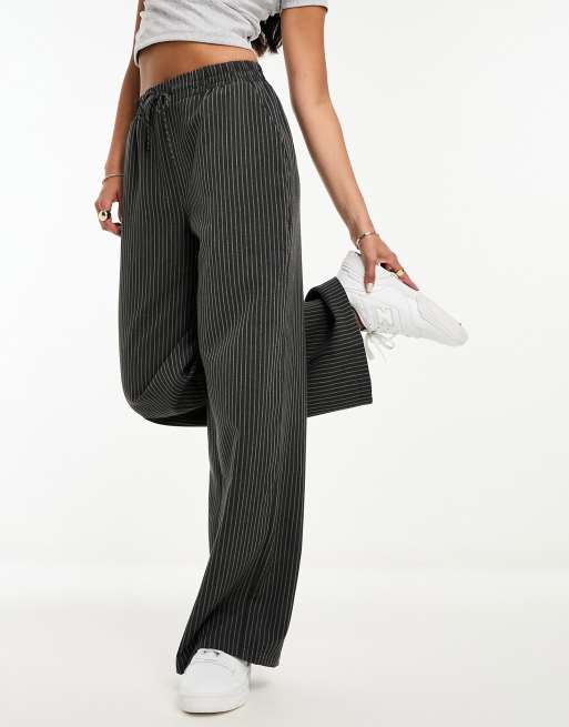 ASOS DESIGN pull on trouser in charcoal stripe