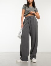 ASOS DESIGN drapey wide leg trousers in baby cord brown co-ord