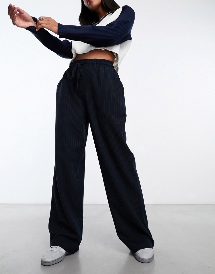 ASOS DESIGN pull on trouser in navy stripe