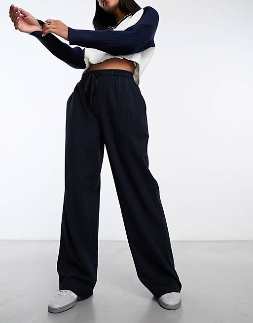ASOS DESIGN pull on trouser in navy stripe | ASOS