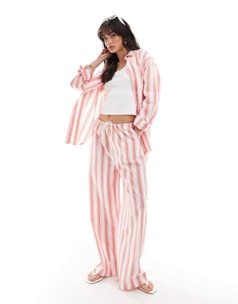 ASOS DESIGN pull on trouser in red deckchair stripe - view 1